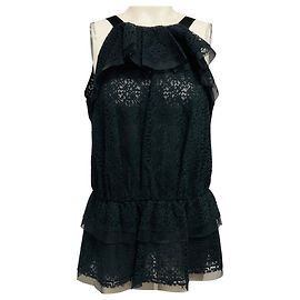 Oscar de la Renta Black Sleeveless Lace Blouse