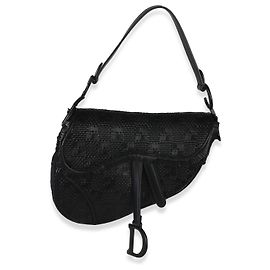 Borsa Saddle in pelle di vitello intrecciata nera ultramatte Christian Dior