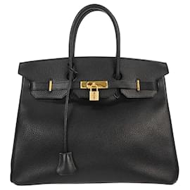 Borsa Hermès Birkin Black Ardennes con finiture oro 35