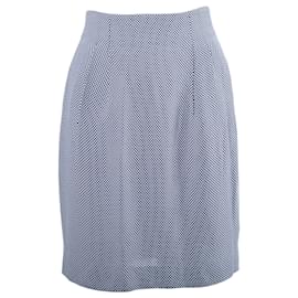 Falda midi de talle alto con microcuadros azul marino y blanco Gucci Vintage
