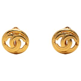 Orecchini Chanel Gold CC placcati oro tondi con clip