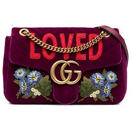 Borsa a tracolla Gucci Purple Large GG Marmont Embroidered Matelasse Velvet Loved Flap