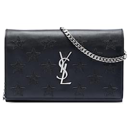 Portafoglio con catena Kate Monogram Star in pelle di vitello nera Saint Laurent