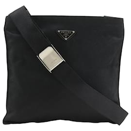 Borsa a tracolla in raso nero con zip Prada