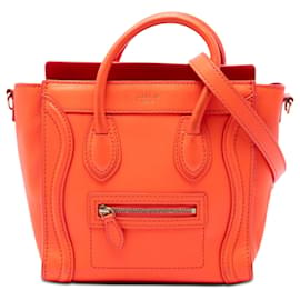 Borsa Celine Orange Nano Leather Luggage Tote - Céline