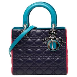 Lady Dior aus blauem dreifarbigem Lammleder Größe Medium