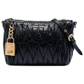 Borsa a tracolla Miu Miu Black Matelasse Nappa Lux Charm