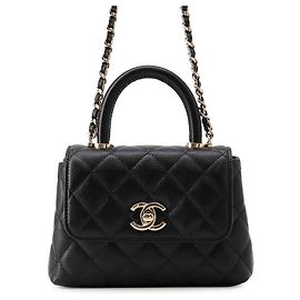 Chanel Black Extra Mini Quilted Caviar Coco Top Handle Tasche