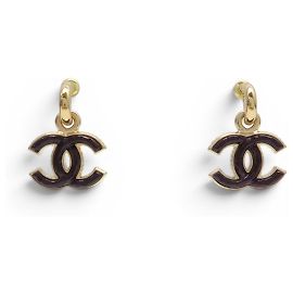 NUOVI ORECCHINI PENDENTI CHANEL LOGO CC IN LACCA MARRONE