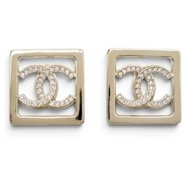 NUOVI ORECCHINI PENDENTI CHANEL LOGO CC QUADRATI CON STRASS