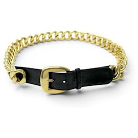 VINTAGE CEINTURE CHANEL EN CUIR NOIR ET CHAINE EN METAL DORE 75CM LEATHER BELT - Chanel