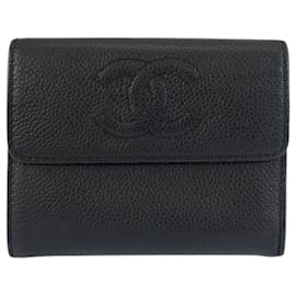 Portafoglio compatto in pelle nera Chanel