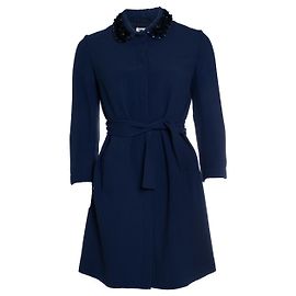 Miu Miu, blaue Jacke mit Gürtel und Paillettenkragen