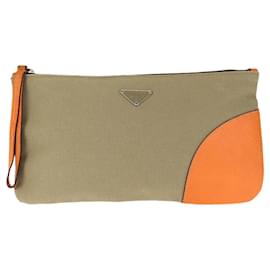 Prada Clutch aus Canvas und Leder mit Logo