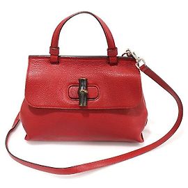 Gucci Piccola borsa a manico Bamboo in pelle rossa
