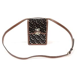 TB Monogram Velvet Brown Calfskin Robin Mini Schultertasche - Burberry
