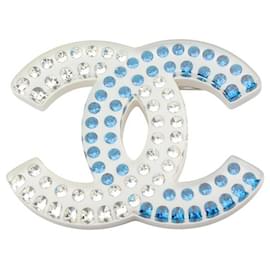 Chanel Spilla White Blue Strass CC Logo