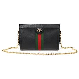 Gucci Piccola borsa a tracolla con catena WEB Ophidia in pelle nera