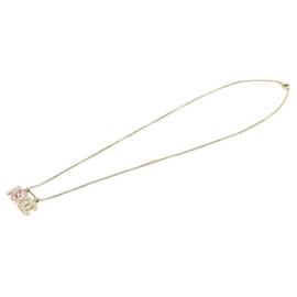 Collana Love CC in metallo dorato con cuore di cristallo rosa e perle - Chanel
