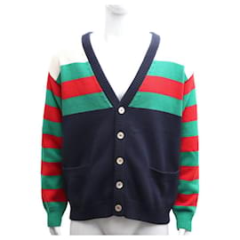 Gestreickter Wollstrickcardigan mit V-Ausschnitt - Gucci