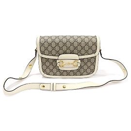 Gucci Borsa a Spalla GG Supreme Canvas e Pelle Bianca Horsebit Media