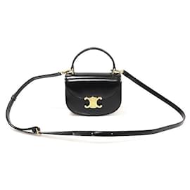 Mini borsa trasparente Triomphe in pelle di vitello lucida nera - Céline