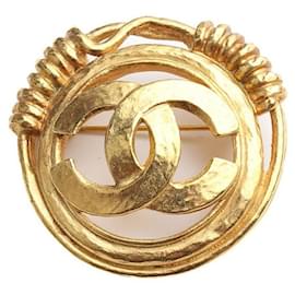 Spilla rotonda vintage con logo CC placcata in oro - Chanel