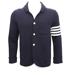 Thom Browne Giacca sportiva in lana blu navy in maglia