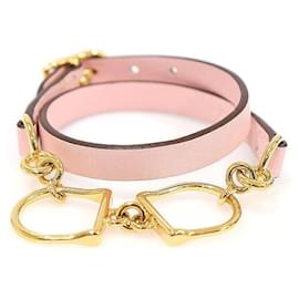 Rose Sakura Swift Calfskin Gold-tone ETRIER Double Tour Women's Bracelet - Hermès