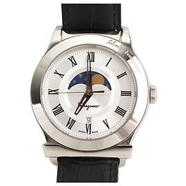 Salvatore Ferragamo Reloj Moonphase de acero con correa de cuero