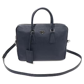 Cartella da lavoro in pelle Saffiano blu navy - Prada