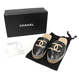 Chanel Mule espadrille da donna in agnello e vitello lucido bicolore nero e beige