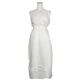 Sandro Vestido de mezcla de lino y encaje marfil