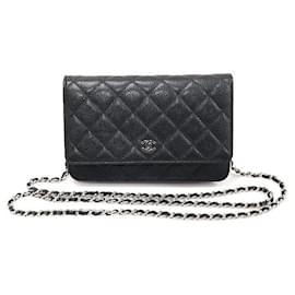 Chanel Cartera bandolera Black Caviar Silver CC Logo WOC Classic Chain Wallet Crossbody Series
