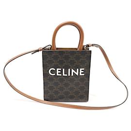 Triope Canvas Tan Calfskin Cabas Mini Vertical - Céline