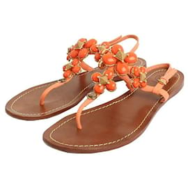 Tory Burch Lachsfarbene Perlen-Slide-Sandalen