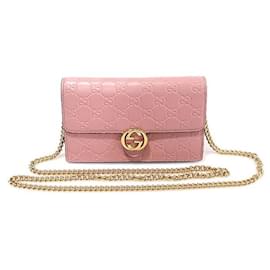 Gucci Clutch Crossbody WOC in pelle rosa con catena signature