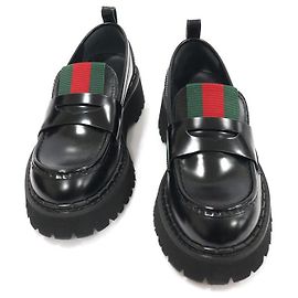 Gucci Mocassini WEB Platform in pelle di vitello lucida nera da donna