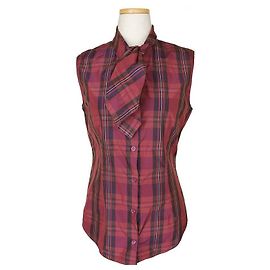Moschino Top sin mangas con volantes y estampado de cuadros morado