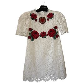 Dolce & Gabbana weißes Spitzenkleid mit Rosenstickerei
