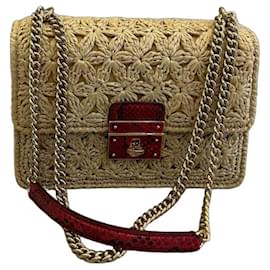 Dolce & Gabbana Borsa Greta in paglia intrecciata e dettagli in pelle di serpente rossa