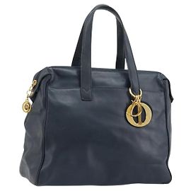 Borsa Christian Dior in pelle blu navy e oro Auth ka4387A