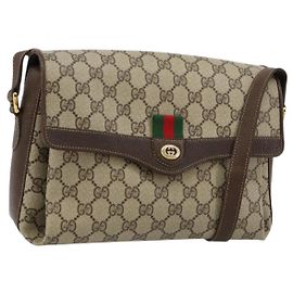 GUCCI GG Supreme Web Sherry Line Borsa in PVC Beige Oro 904 02 084 Auth ka4366