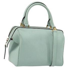 Céline Bolsa CELINE de couro 2way Azul claro Ouro Auth 180287A