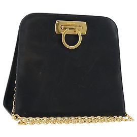Borsa a tracolla Salvatore Ferragamo Gancini in catena di pelle blu navy e oro Auth 181133