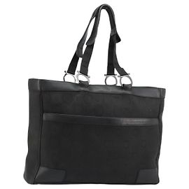 Salvatore Ferragamo Gancini Tote Bag Canvas Schwarz Silber Auth BA12884