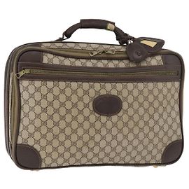 GUCCI GG Supreme Web Sherry Line Trunk PVC Beige Oro Rosso Auth 180805