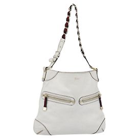 Borsa a Spalla con Catena GUCCI in Pelle Bianco Oro 154392 Auth 181219A