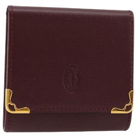 CARTIER Must Line Monedero de Cuero Bordeaux Oro Auth 179966A