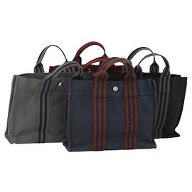 Hermès HERMES Fourre Tout PM Handtasche aus Canvas, 4er-Set, Grau Rot Marine Authentisch BA12858